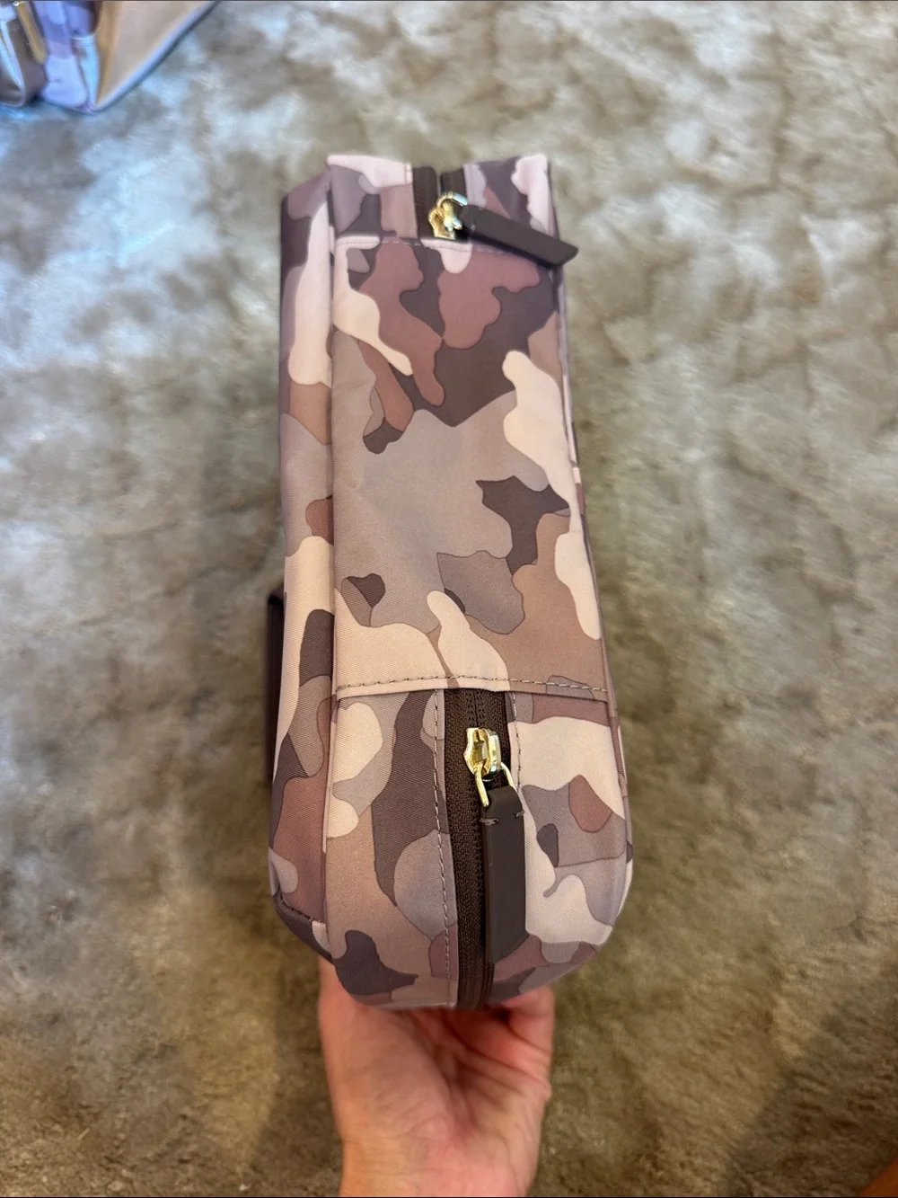 Tumi Pink Camo Toiletry Bag with Gold Hardware